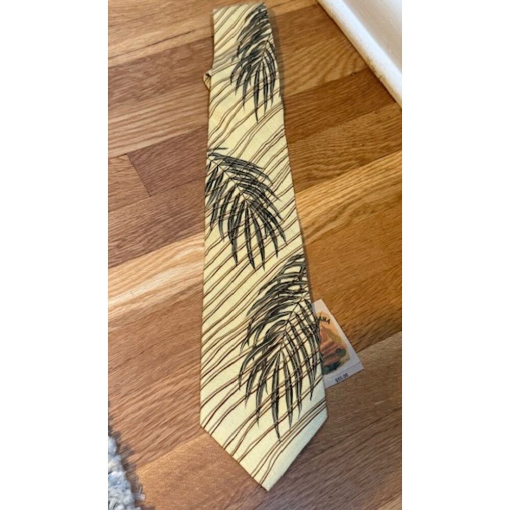 NWT Tommy Bahama Palm Leaf Stripe Silk Tie Yellow Resortcore Eclectic‎ Grandpa